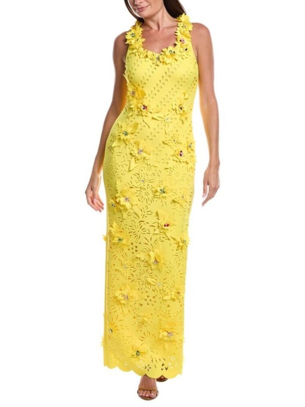 Badgley Mischka Womens Scuba 3D Flowers Gown